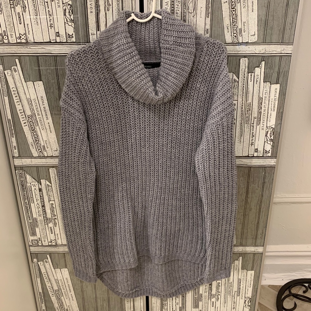 Cowl Neck Chunky Cable Knit Sweater S Small Grey